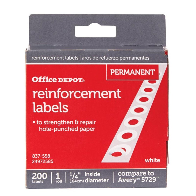 Office Depot Permanent Self-Adhesive Reinforcement Labels, 1/4in. Diameter, White, Pack of 200, OD98783